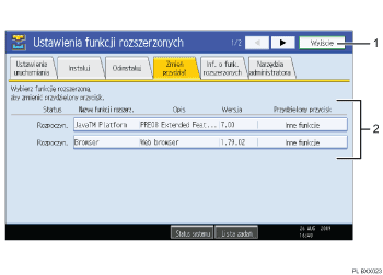 Ilustracja ekranu panelu operacyjnego (ilustracja z numerowanymi odnośnikiami)