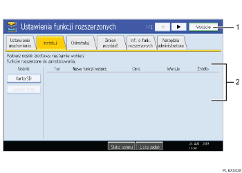 Ilustracja ekranu panelu operacyjnego (ilustracja z numerowanymi odnośnikiami)