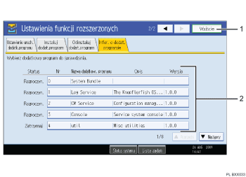 Ilustracja ekranu panelu operacyjnego (ilustracja z numerowanymi odnośnikiami)