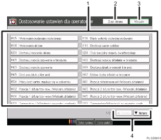 Ilustracja ekranu panela operacyjnego - wywołane funkcje z numeracją