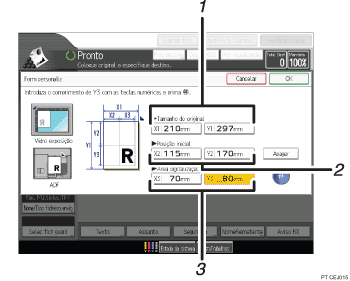 Ilustração com numeração do ecrã do painel de operação