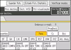 Ilustração do ecrã do painel de operação