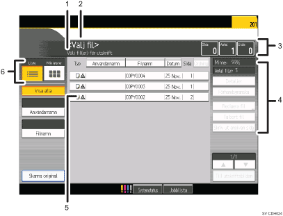 Bild av användarpanelen (numrerade detaljer)
