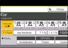 Bild av användarpanelens skärm