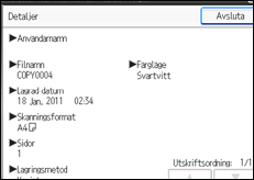Bild av användarpanelens skärm