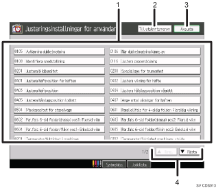 Bild av användarpanelskärm (numrerade detaljer)