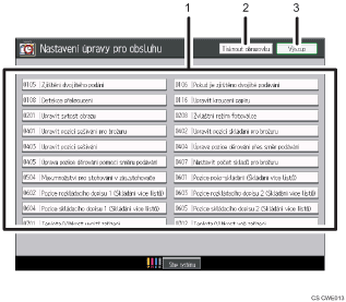 Číslovaná ilustrace displeje ovládacího panelu