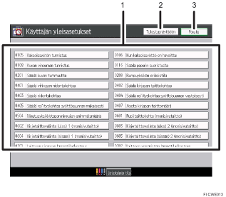 Numeroitu kuva käyttöpaneelinäytöstä