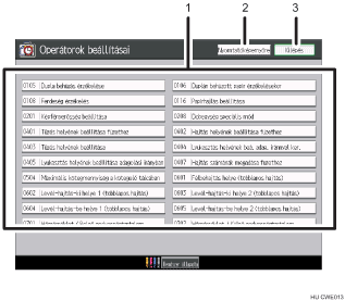 Kezelőpanel képernyőjének számozott jelölésű illusztrálása