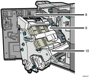 Illustrazione con didascalie numerate Finisher SR5030 e Booklet Finisher SR5040