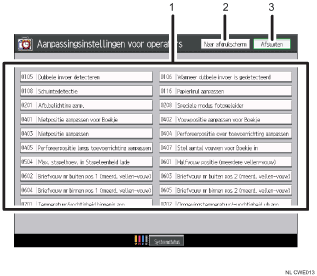 Genummerde afbeelding van bedieningspaneel