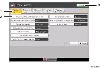 ilustracja ekranu panelu operacyjnego (ilustracja z numerowanymi odnośnikami)