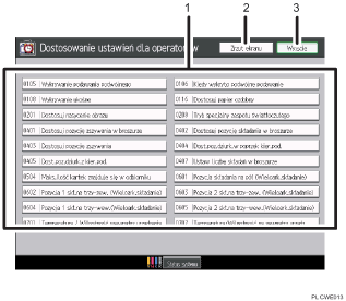 Ilustracja ekranu panela operacyjnego - wywołane funkcje z numeracją