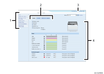 Ilustración con leyenda numerada de la pantalla del navegador Web