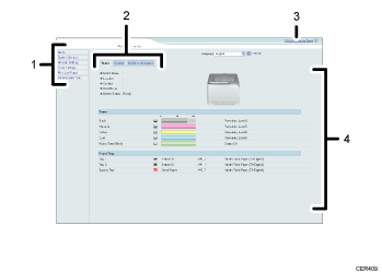 Web browser screen numbered callout illustration