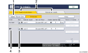 Il·lustració explicativa i numerada de la pantalla del panell d'operacions.