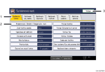 ilustrace displeje ovládacího panelu (s číselným popisem)
