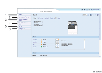 Obrázek obrazovky webového prohlížeče s číselnými popisky