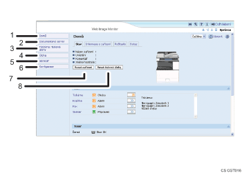Obrázek obrazovky webového prohlížeče s číselnými popisky