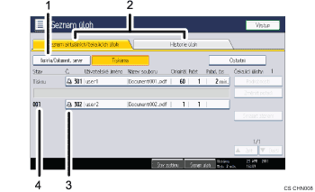 Číslovaná ilustrace ovládacího panelu zařízení