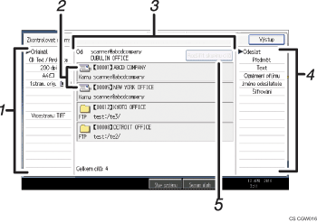 Číslovaná ilustrace ovládacího panelu zařízení