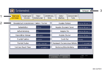 Abbildung Bedienfeldanzeige (nummerierte Abbildung)