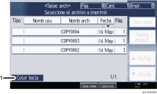 Ilustración con llamadas numeradas de la pantalla del panel de operaciones