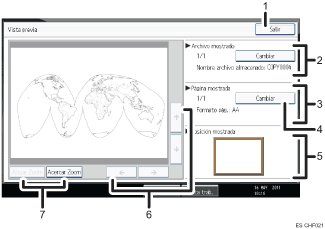 Ilustración con llamadas numeradas de la pantalla del panel de operaciones