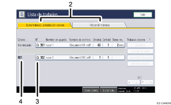 Ilustraci&oacute;n con llamadas numeradas de la pantalla del panel de operaciones