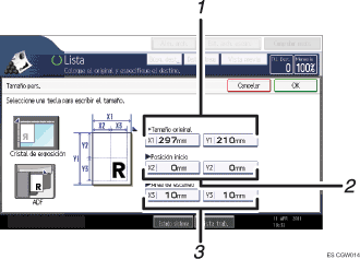 Ilustración con llamadas numeradas de la pantalla del panel de operaciones