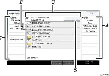 Ilustración con llamadas numeradas de la pantalla del panel de operaciones