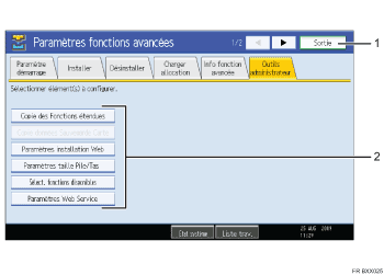 Illustration numérotée du panneau de commande
