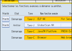 Illustration de l'écran du panneau de commande