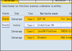 Illustration de l'écran du panneau de commande