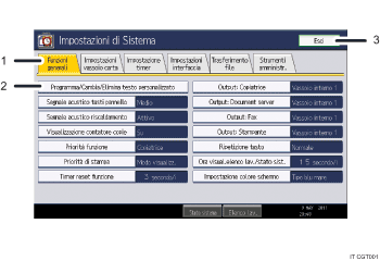 illustrazione schermata pannello operativo (illustrazione numerata)