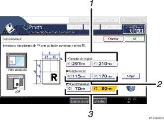 Ilustração com numeração do ecrã do painel de operação