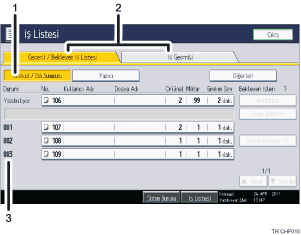 İşlem paneli ekran gösterimi numaralandırılmış balonlu resim