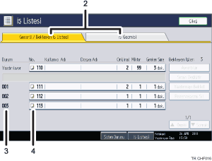 İşlem paneli ekran gösterimi numaralandırılmış balonlu resim