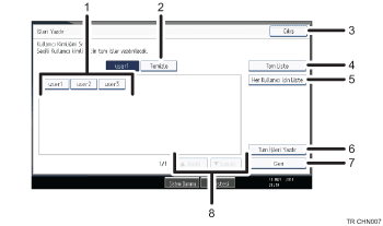 İşlem paneli ekran gösterimi numaralandırılmış balonlu resim
