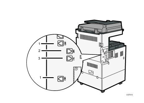 illustration of connecting the telephone line (numbered callout illustration)
