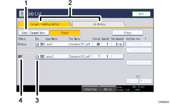 Operation panel screen illustration numbered callout illustration