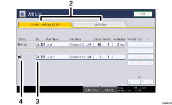 Operation panel screen illustration numbered callout illustration