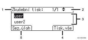 Číslovaná ilustrace displeje ovládacího panelu