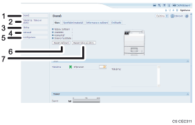 Ilustrace obrazovky webového prohlížeče s číselnými popisky