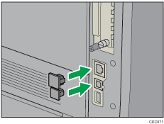 Illustration af printerens bagside.