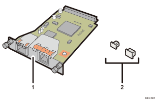 Ilustración de llamada numerada de la tarjeta Gigabit Ethernet