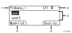 Kezelőpanel képernyőjének számozott jelölésű illusztrálása