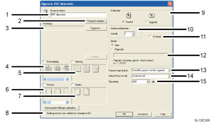 Illustratie van toepassingsscherm met genummerde bijschriften