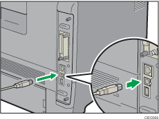 Illustrasjon av skriveren sett bakfra
