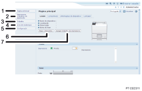 Ilustração do ecrã Web browser com numeração